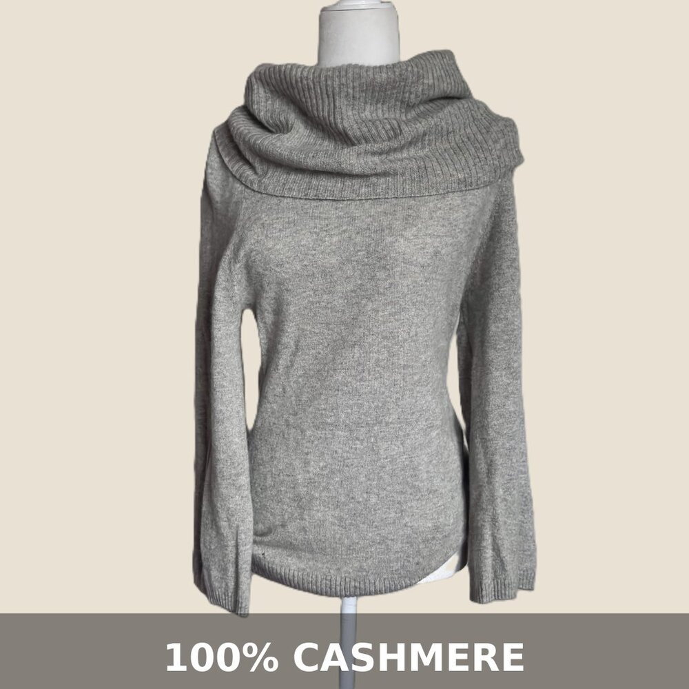 C&C Cashmere 100% Cashmere Ribbed Cowl Neck Raglan Knit Sweater Gray M – FLAWS